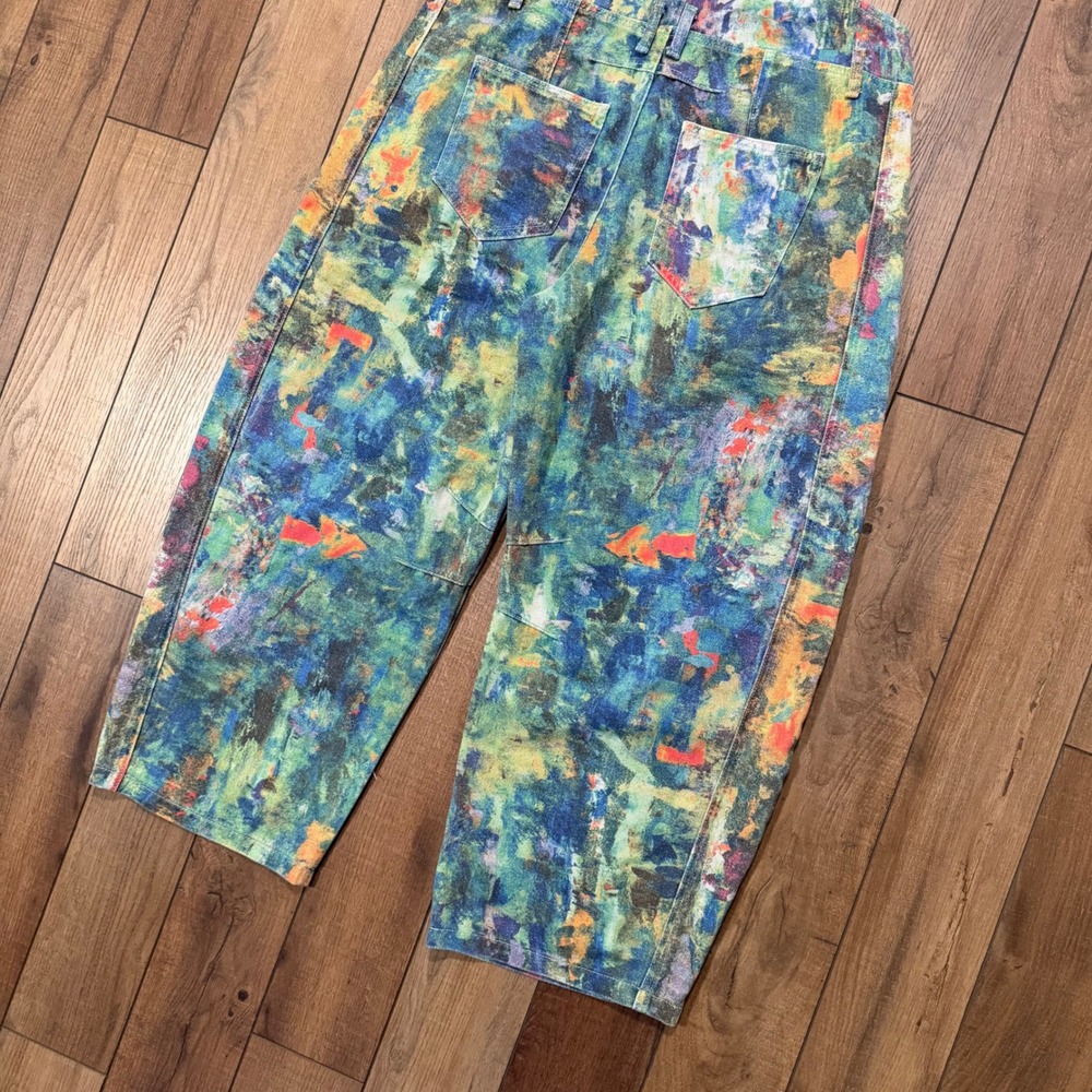 NWT Davi & Dani From The Ground Up Denim Overalls L Abstract Paint Wide Barrel - Picture 10 of 10